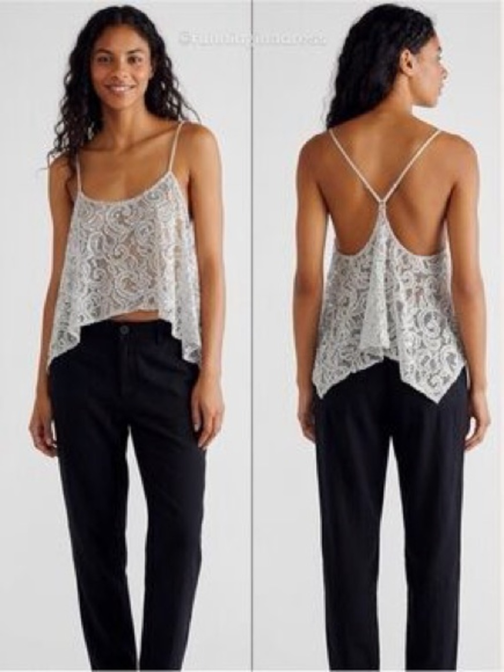 Free People Intimately Best Idea Sequin Lace Cami in Silver NWOT Medium